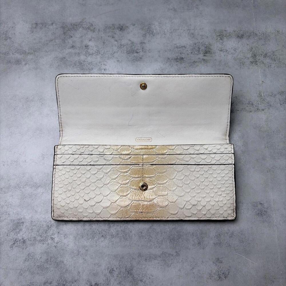 Y2K Coach Python Leather Continental Cream Zip Po… - image 2